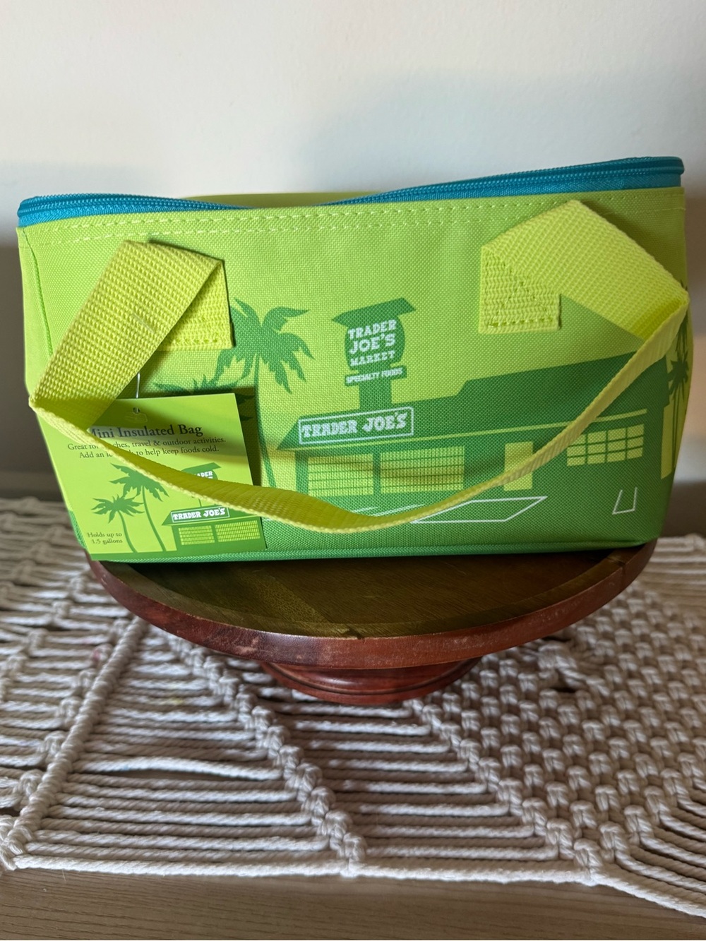 Trader Joe's Lime Green Insulated Mini Tote with Teal Zipper